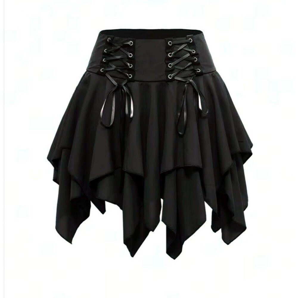 ROMWE Gothic Mini Skirt Women S Black Lace Up Handkerchief Hem Corset Fairy NWOT